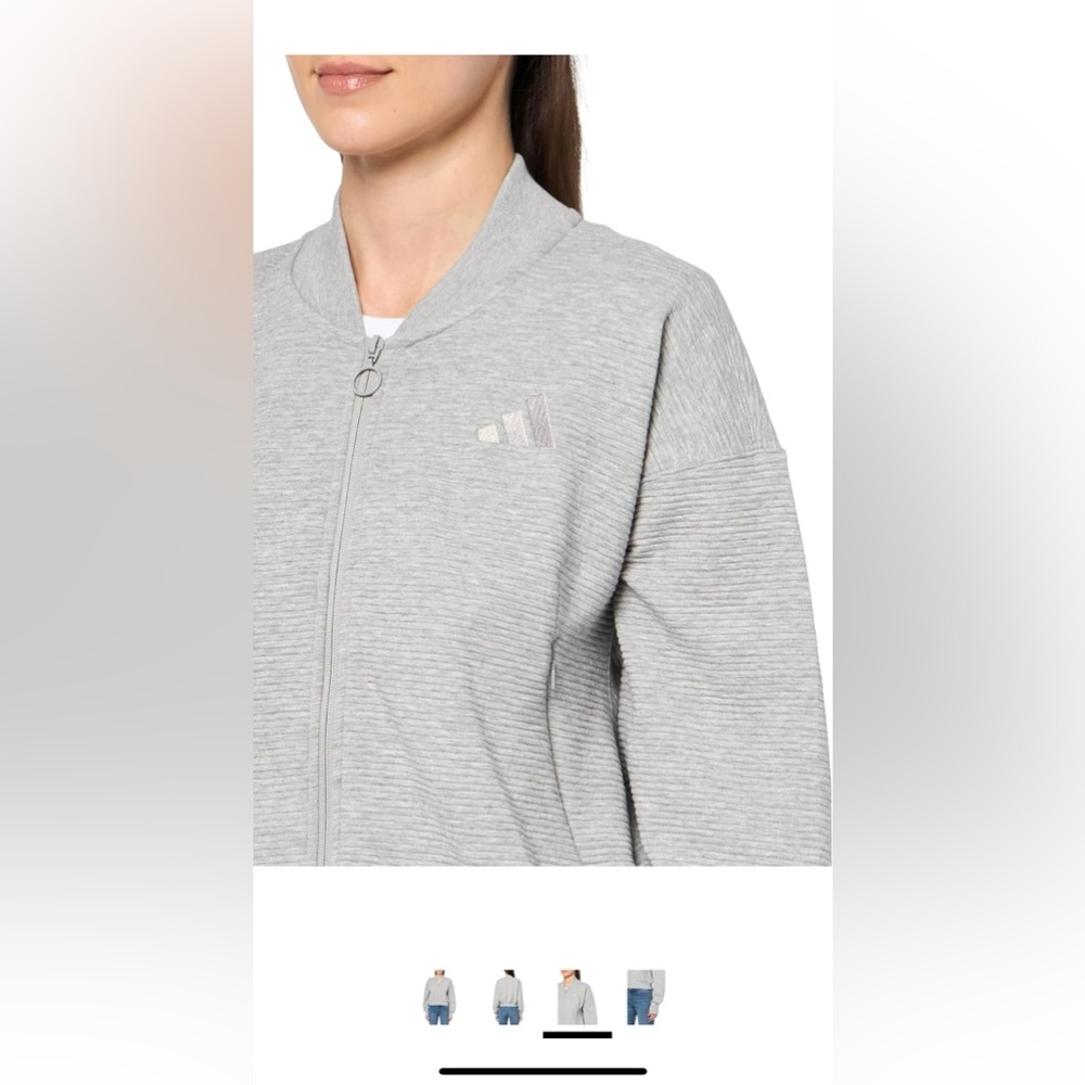NWT Adidas Women’s Gray Bomber Jacket with Athletic Ribbed Design, Size L